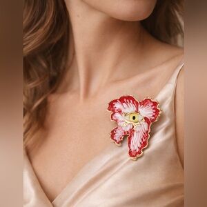 Surrealism Evil Eye Protection Red Gold Brooch